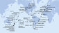 Itálie, Francie, Španělsko, Velká Británie, Maroko, Kapverdy, Brazílie, Argentina, Zámořské území Velké Británie, Chile, Francouzská Polynésie, Cookovy ostrovy, Nový Zéland, Austrálie, Nová Kaledonie, Vanuatu, Samoa, Americká Samoa, USA, Mexiko, Kostarika, , Panama, Dominikánská republika, Britské Panenské ostrovy, Svatý Martin z Janova na lodi MSC Magnifica