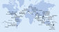 Španělsko, Zámořské území Velké Británie, Bahamy, Panama, , Ekvádor, Peru, Chile, Francouzská Polynésie, Tonga, Nová Kaledonie, Nový Zéland, Austrálie, Indonésie, Vietnam, Thajsko, Kambodža, Singapur, Malajsie, Srí Lanka, Indie, Spojené arabské emiráty, Omán, Jordánsko, Egypt, Itálie, Francie z Barcelony na lodi MSC Magnifica
