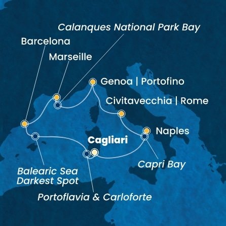 Itálie, Francie, Španělsko z Cagliari na lodi Costa Smeralda