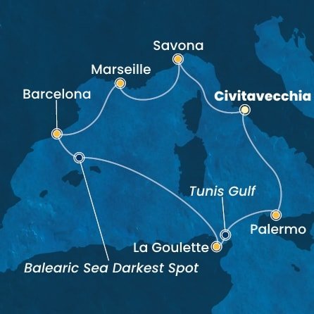 Itálie, Francie, Španělsko, Tunisko z Civitavecchia na lodi Costa Toscana