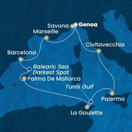 Itálie, Francie, Španělsko, Tunisko z Janova na lodi Costa Toscana