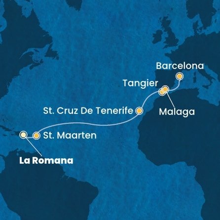 Dominikánská republika, Svatý Martin, Španělsko, Maroko z La Romany na lodi Costa Fascinosa