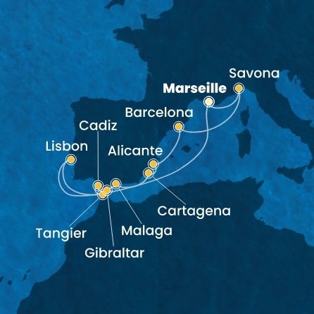 Francie, Itálie, Španělsko, Maroko, Velká Británie, Portugalsko z Marseille na lodi Costa Diadema