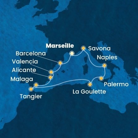 Francie, Itálie, Tunisko, Maroko, Španělsko z Marseille na lodi Costa Pacifica