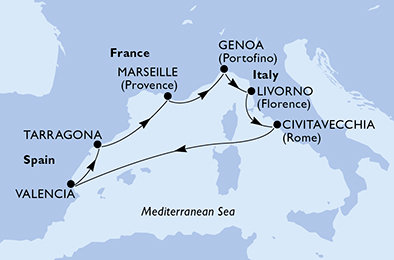 Španělsko, Francie, Itálie z Valencie na lodi MSC Lirica