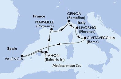 Španělsko, Francie, Itálie z Valencie na lodi MSC Sinfonia