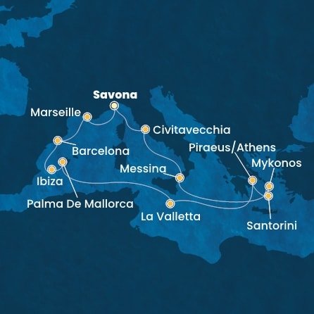 Itálie, Francie, Španělsko, Malta, Řecko ze Savony na lodi Costa Serena