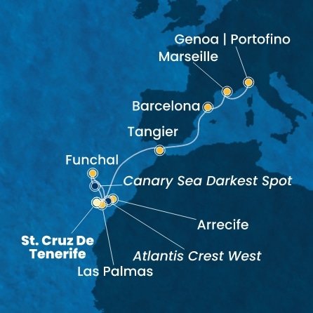 Španělsko, Portugalsko, Maroko, Francie, Itálie z Tenerife na lodi Costa Smeralda