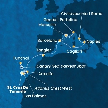 Španělsko, Portugalsko, Maroko, Francie, Itálie z Tenerife na lodi Costa Smeralda