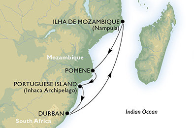 Jihoafrická republika, Mosambik z Durbanu na lodi MSC Sinfonia