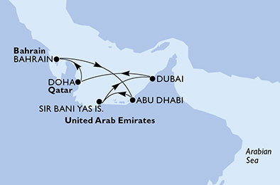 Spojené arabské emiráty, Katar z Abu Dhabi na lodi MSC Euribia