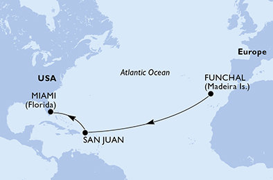 Portugalsko, USA z Funchalu na lodi MSC Grandiosa