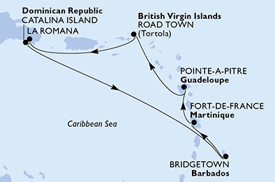 Dominikánská republika, Barbados, Martinik, Guadeloupe, Britské Panenské ostrovy z La Romany na lodi MSC Opera