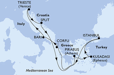 Turecko, Řecko, Itálie, Chorvatsko z Istanbulu na lodi MSC Splendida