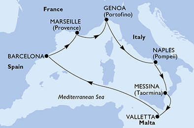Španělsko, Francie, Itálie, Malta z Barcelony na lodi MSC Magnifica