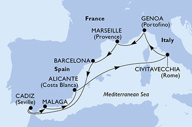 Francie, Španělsko, Itálie z Marseille na lodi MSC Magnifica