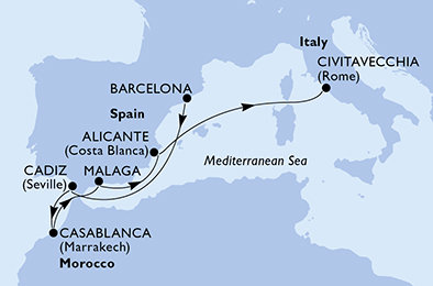 Španělsko, Maroko, Itálie z Barcelony na lodi MSC Magnifica