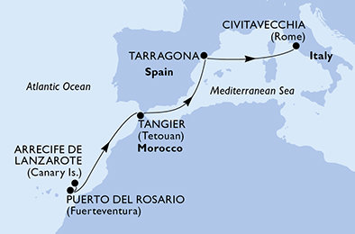 Španělsko, Maroko, Itálie z Lanzarote na lodi MSC Fantasia