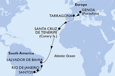 Itálie, Španělsko, Brazílie z Janova na lodi MSC Divina