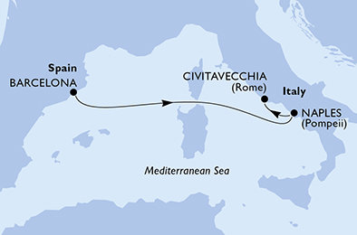 Španělsko, Itálie z Barcelony na lodi MSC Divina