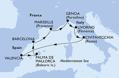 Španělsko, Francie, Itálie z Valencie na lodi MSC Sinfonia