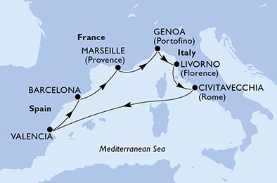 Španělsko, Francie, Itálie z Valencie na lodi MSC Sinfonia