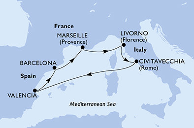 Španělsko, Francie, Itálie z Valencie na lodi MSC Sinfonia