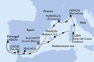 Francie, Španělsko, Portugalsko, Itálie z Marseille na lodi MSC Sinfonia