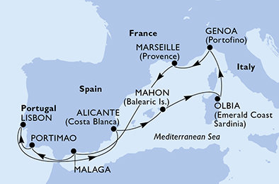 Španělsko, Portugalsko, Itálie, Francie z Málagy na lodi MSC Sinfonia