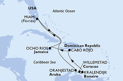 USA, Aruba, Curacao, Bonaire, Dominikánská republika, Jamajka z Miami na lodi MSC Poesia