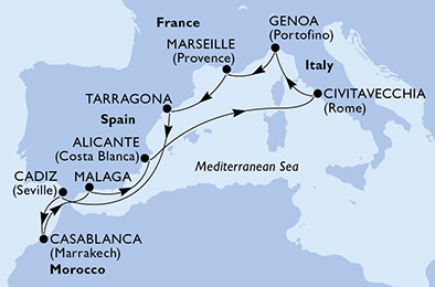 Francie, Španělsko, Maroko, Itálie z Marseille na lodi MSC Magnifica
