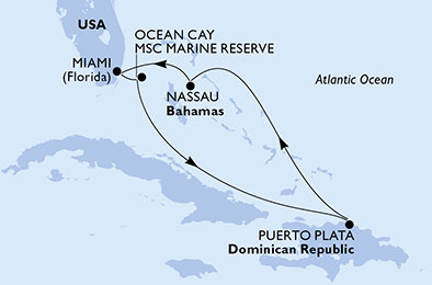 USA, Bahamy, Dominikánská republika z Miami na lodi MSC Seashore