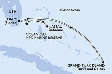 USA, Zámořské území Velké Británie, Bahamy z Miami na lodi MSC Seashore