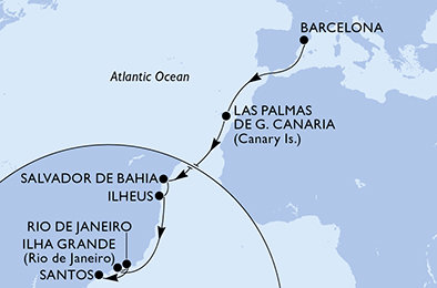 Španělsko, Brazílie z Barcelony na lodi MSC Divina