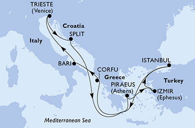 Itálie, Chorvatsko, Řecko, Turecko na lodi MSC Splendida