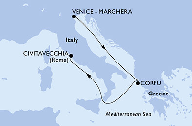 Itálie, Řecko z Marghery na lodi MSC Lirica