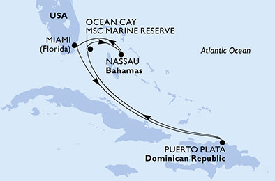 USA, Dominikánská republika, Bahamy z Miami na lodi MSC Seashore