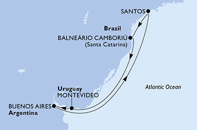 Brazílie, Uruguay, Argentina ze Santosu na lodi MSC Seaview