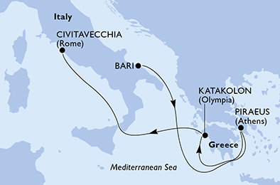 Itálie, Řecko z Bari na lodi MSC Sinfonia
