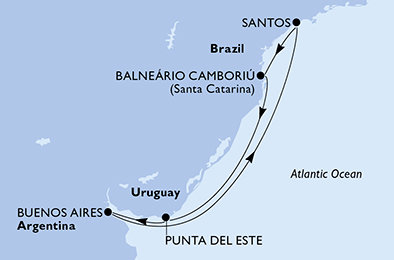 Argentina, Brazílie, Uruguay z Buenos Aires na lodi MSC Seaview