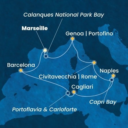 Francie, Španělsko, Itálie z Marseille na lodi Costa Smeralda