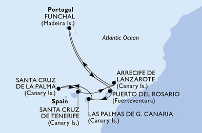 Španělsko, Portugalsko z Tenerife na lodi MSC Euribia