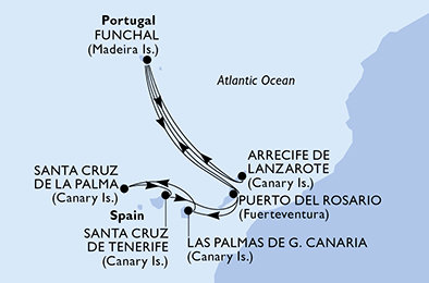 Španělsko, Portugalsko z Lanzarote na lodi MSC Euribia