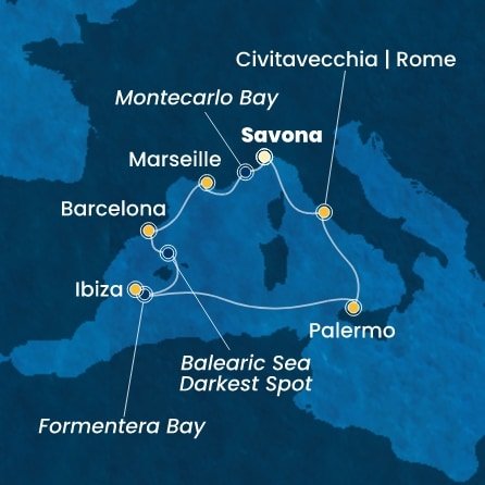 Itálie, Francie, Španělsko ze Savony na lodi Costa Toscana