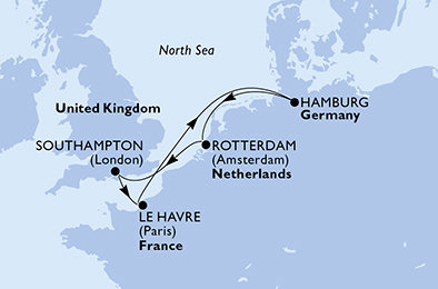 Nizozemsko, Velká Británie, Francie, Německo z Rotterdamu na lodi MSC Preziosa