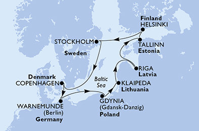 Dánsko, Německo, Polsko, Litva, Lotyšsko, Estonsko, Finsko, Švédsko z Kodaně na lodi MSC Magnifica
