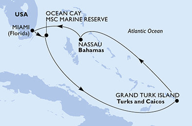 USA, Bahamy, Zámořské území Velké Británie z Miami na lodi MSC Seashore