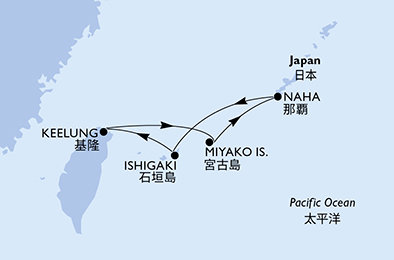 Tchaj-wan, Japonsko z Keelungu (Taipeje) na lodi MSC Bellissima