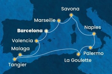 Španělsko, Francie, Itálie, Tunisko, Maroko z Barcelony na lodi Costa Pacifica