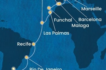 Argentina, Brazílie, Kapverdy, Španělsko, Portugalsko, Francie, Itálie z Buenos Aires na lodi Costa Serena
